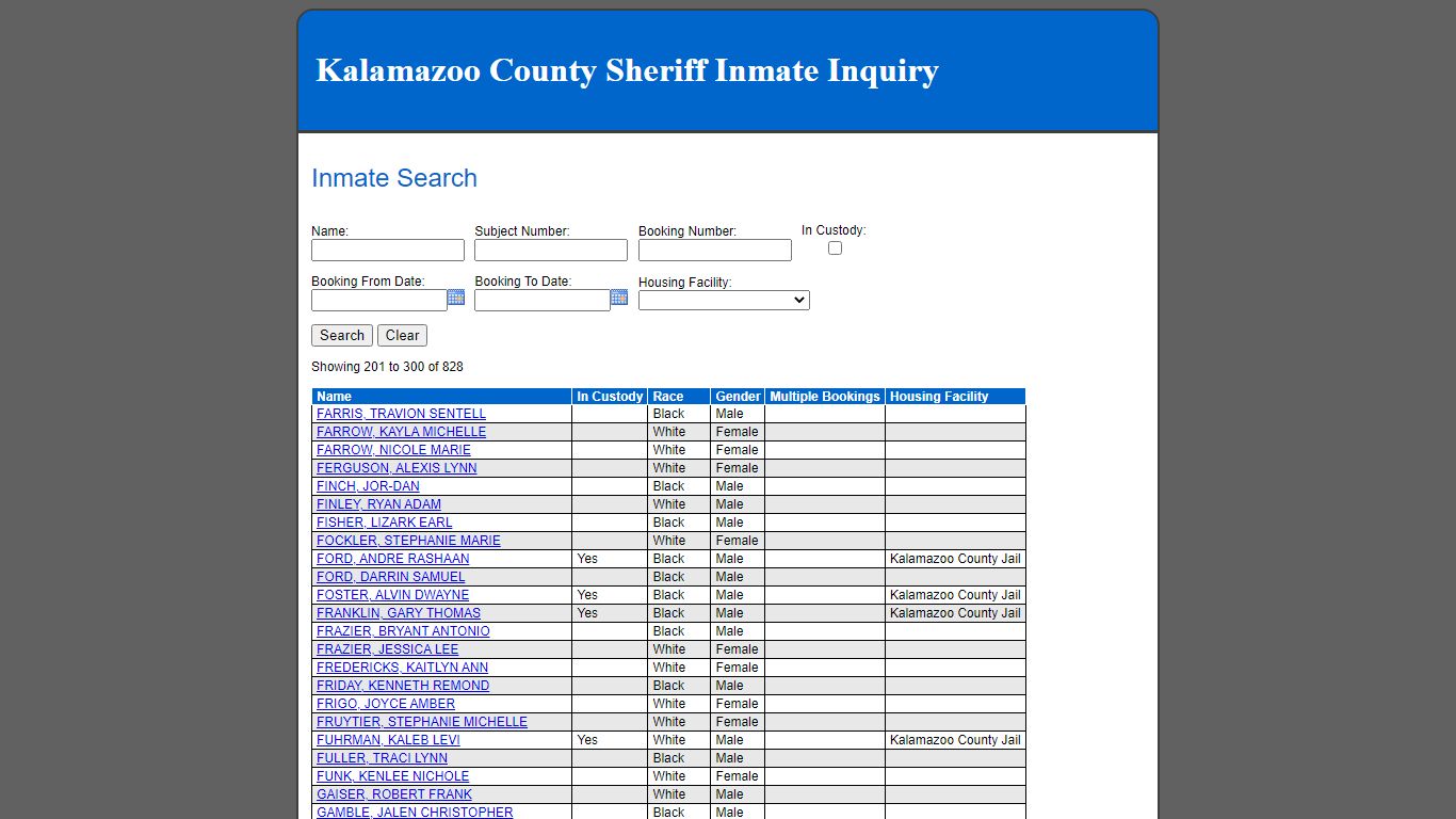 Inmate Search - Kalamazoo County County Consolidated Dispatch