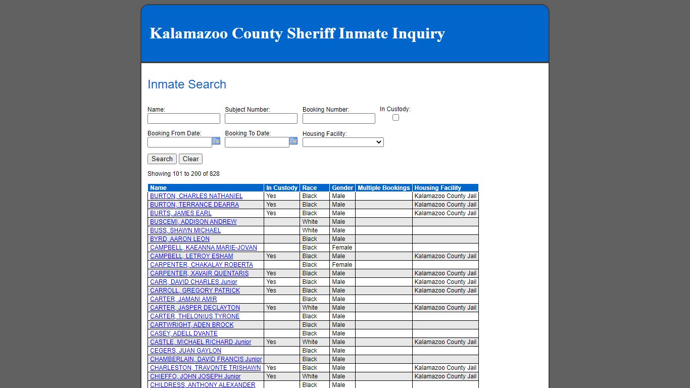 Inmate Search - Kalamazoo County County Consolidated Dispatch